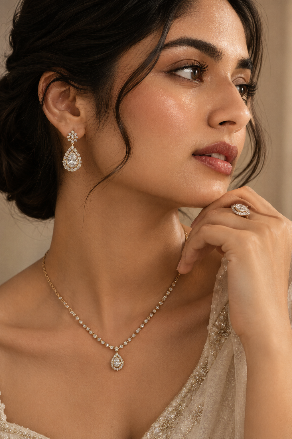 Woman wearing elegant gold jewellery